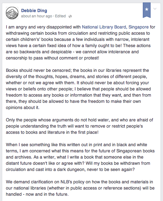 On Censorship and the withdrawal of access to books which are not “pro-family”: National Library Board needs to clarify their position on how they handle their collections!